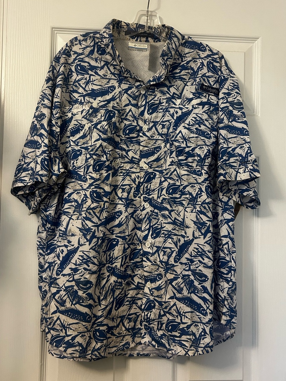 Columbia Men's Navy & White Short-Sleeve Printed Button-Down Shirt